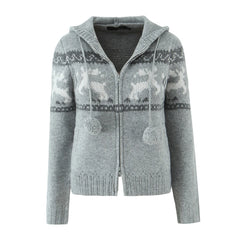 Double Zipper Hooded Knitted Cardigan And Mini Skirt