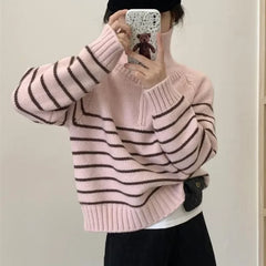 Striped Zipper Collar Sweater