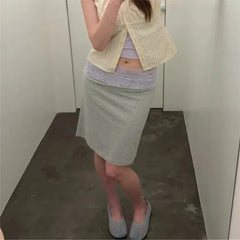 Lace Trim Low Waist Midi Skirt