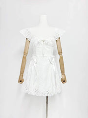 Eyelet Bow Waist Mini Dress