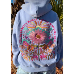 Women's floral letter embroidered hoodie with a loose fit.