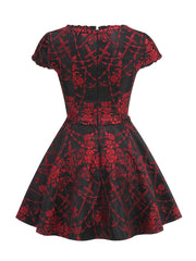 Floral Printed Square Collar Short Sleeve Mini Dress