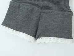 Grey Lace Trim Knit Cardigan And Shorts Set