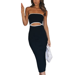 Strapless Striped Cutout Knitted Long Dress