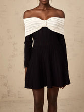 Black Off Shoulder Long Sleeves Bow Design A-line Dress