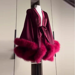 Fur Trim Full Sleeve Mini Robes