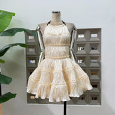 Sleeveless Pleated Strap-neck Backless Mini Dress