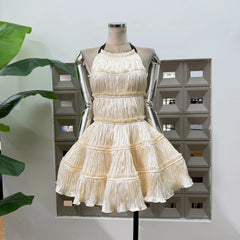 Sleeveless Pleated Strap-neck Backless Mini Dress