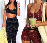 Polka Dot Yoga Sports Bra And High Waist Legging And Shorts Set