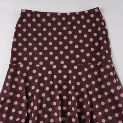 Brown Multi-layers Polka Dot Midi Skirt