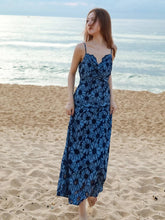 Blue Floral Embroidery Midi Dress
