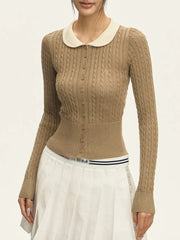 Ribbed Long Sleeve Peter-pan Collar Top