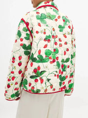 Quilted jacket with strawberry pattern