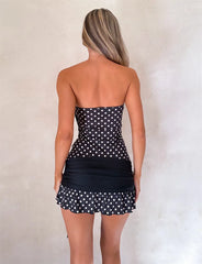 Black Polka Dot Tube Wrap Mini Dress