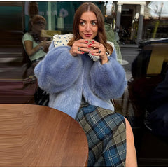 Ruffled Peter Pan Collar Fur Coat