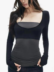 Contrast Grey Long Sleeve Top