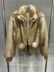 Brown Fur Fuzzy Zipper Short Jacket