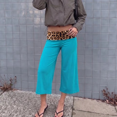 Striped Waist Wide Leg Capri Pants
