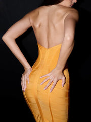 Orange Bandage Halter Midi Dress