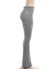 Knit Irregular Ripped Pants