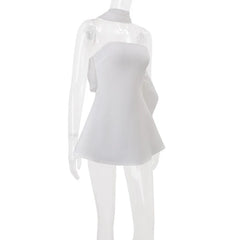 White Flare Solid Mini Dress With Scarf