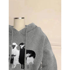 Grey Lamb Round Neck Hooded Sweater