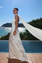 Satin Halter Drape Maxi Dress