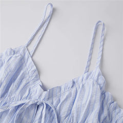Blue Striped Spaghetti Strap Bow Detail Tie Mini Dress