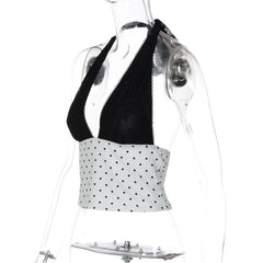 White Halter Polka Dot Crop Top