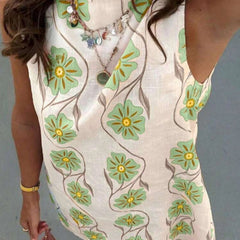 Pink Flower O Neck Sleeveless Mini Dress