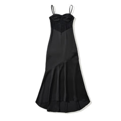 Satin Lace Insert Sweetheart Bust Maxi Dress