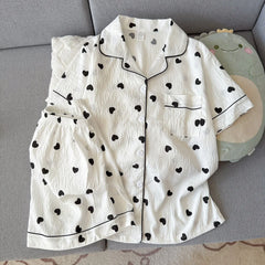 Heart-Shaped Short Sleeve Shirt and Shorts Pajama Set