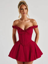 Red Off Sholder Ruffles Mini Dress