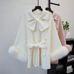Bowknot Knitted Cape Short Coat