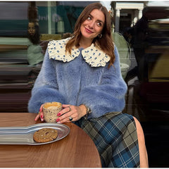 Ruffled Peter Pan Collar Fur Coat