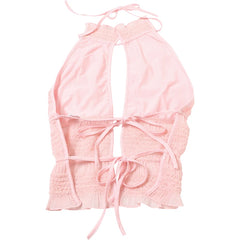 Pink Ruched Halter Open Back Top And Fur Sequin Shorts Set