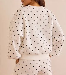 Polka Dot Crew Neck Sweatshirt And Shorts Loungewear Set