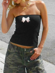 Black Tube Top With Bow Print