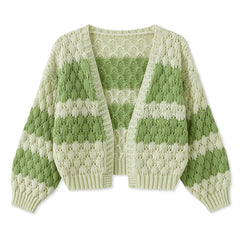 Color Block Long Sleeve Knit Short Cardigan