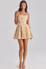 Spaghetti Strap Pleated Hem Mini A-line Dress