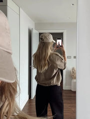 Brown Suede Zipper Cropped Jacket