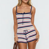 Striped Knit Top and Drawstring Shorts Set