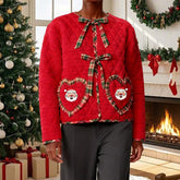 Christmas Quilted Santa Claus Embroidery Heart Pockets Jacket
