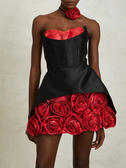 3d Rose Applique Hem Corset Mini Dress