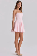 Spaghetti Strap Pleated Hem Mini A-line Dress