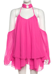 Frill Off-shoulder Long Sleeve Chocker Mini Dress