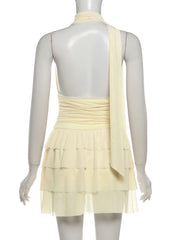 Yellow Tassel Tierred Mini Dress With Scarf