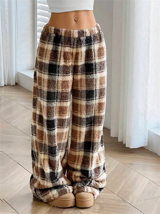 Plaid Printed Fleece-Lined Sweatpants