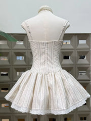 Striped Lace Trim Boned Bodice Flared Mini Dress