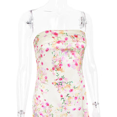 Satin Floral Strapless Maxi Dress